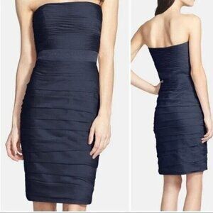 ML, Monique lhuillier,  Strapless rouched chiffon navy short dress, Size 6